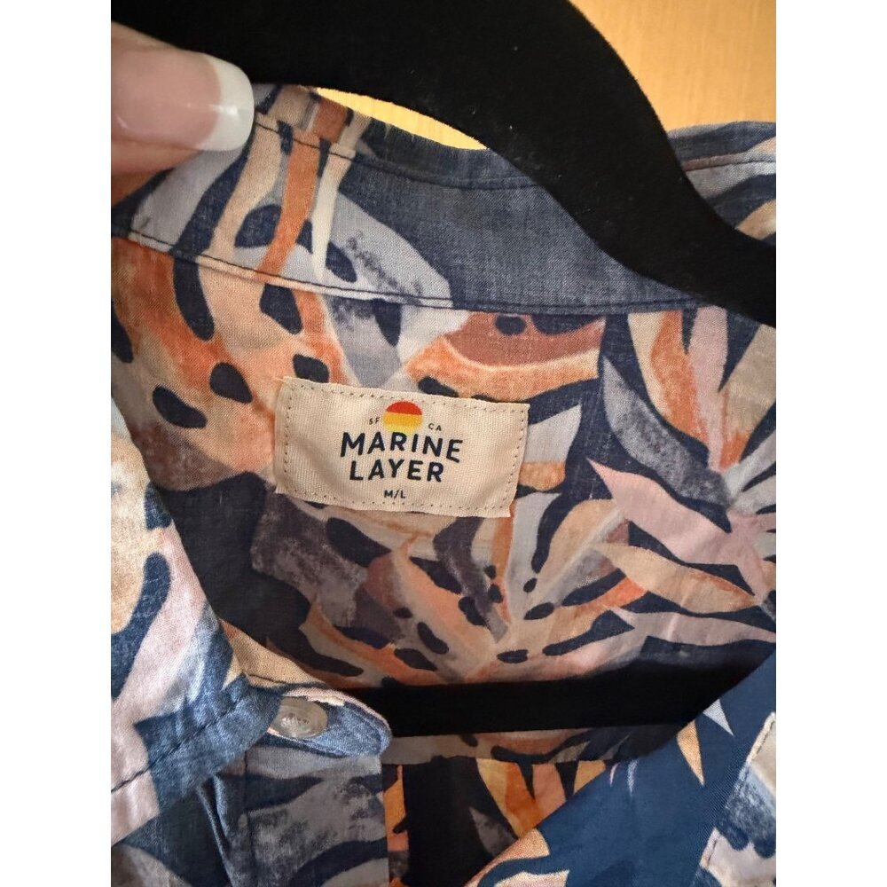 Marine Layer Mens Koloa Button Down Shirt Short-sleeved Size M/L Orange Tropical - Picture 3 of 7